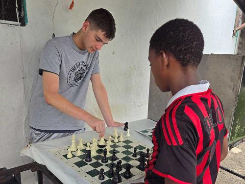 Kyle teaches chess in Panama